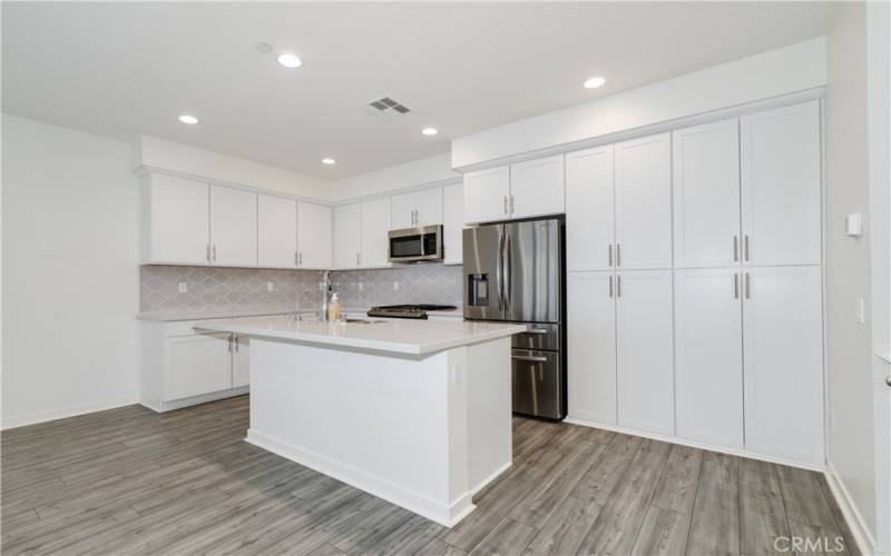 Modern Gourmet Kitchen with Plenty of Cabinet space w/stainless steel Refrigerator which will stay with the house