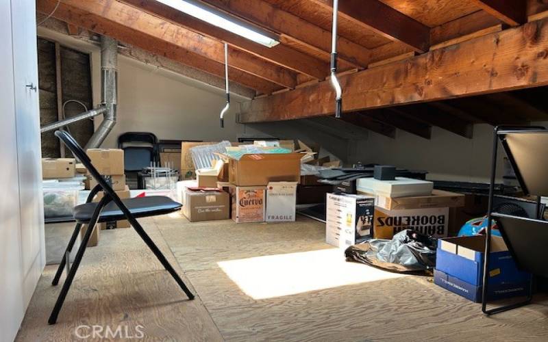 attic storage over garage with operable skylights