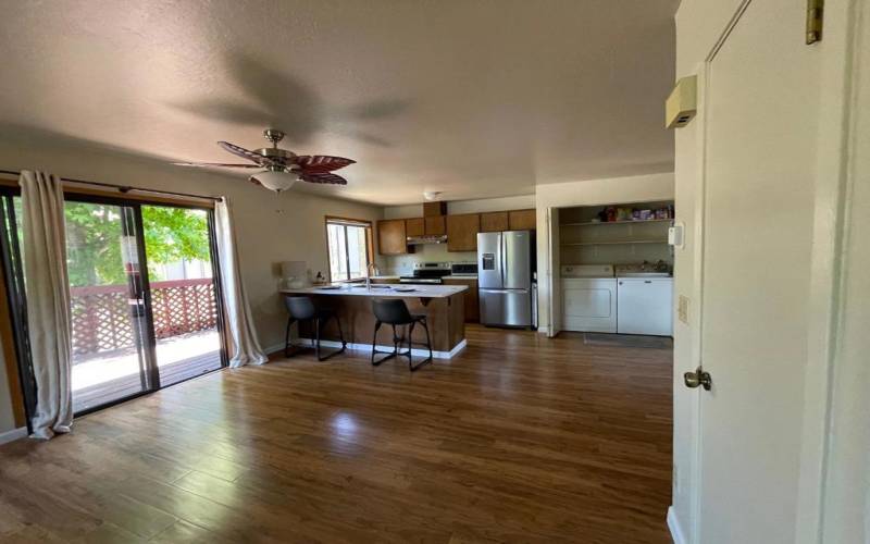 Spacious living with gorgeous hardwood floors. Has private deck.