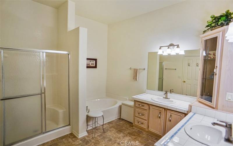 Primary bathroom with shower and soaking tub
