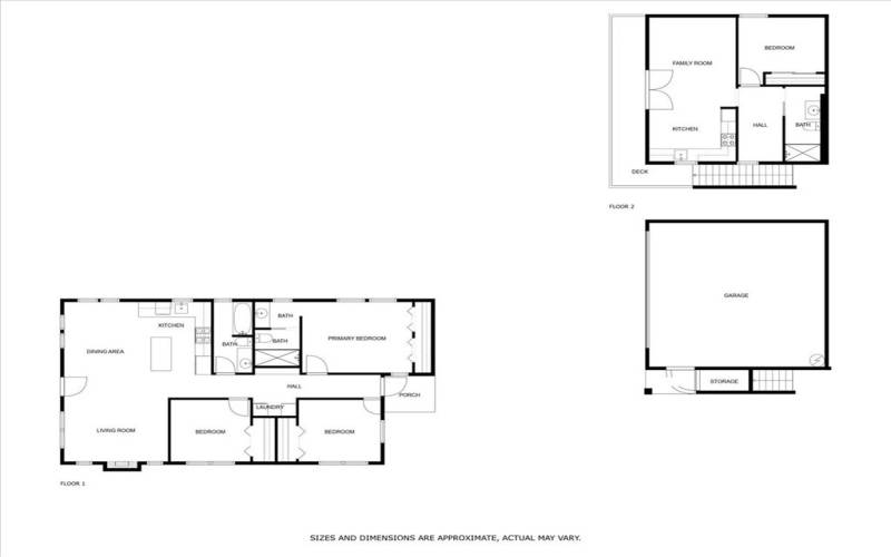 Floorplans of the front home and detached garage and ADU