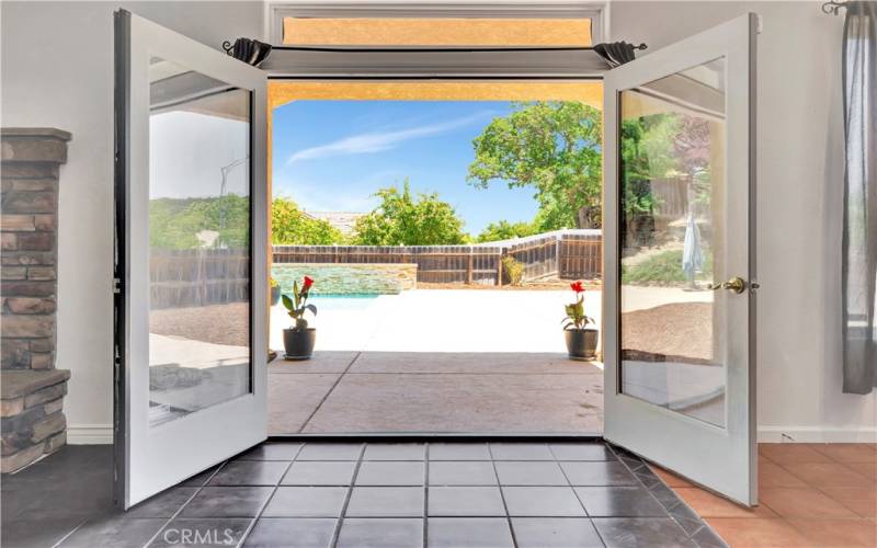 French doors to large backyard
