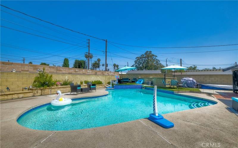 Expansive sparkling salt water pool to enjoy the year round