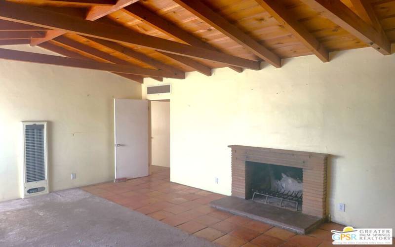 Living Room With Saltillo Tiles & Gas Fireplace