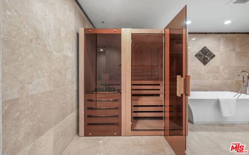 Sauna in primary bathroom