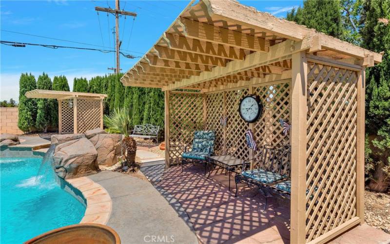 Many different shade and cabana areas surrounding the pool.