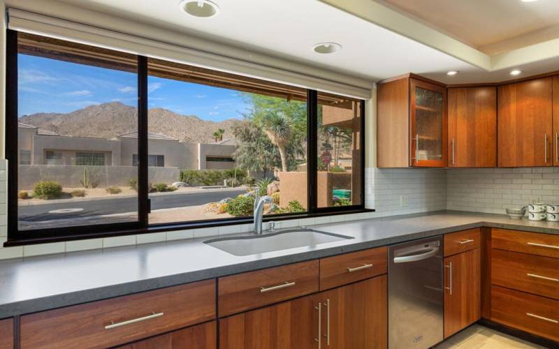 Kitchen sink overlooking the mountains