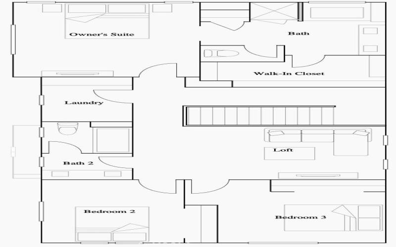 Residence 2 - Level 2 Floorplan - Loft Covered to 4th Bedroom