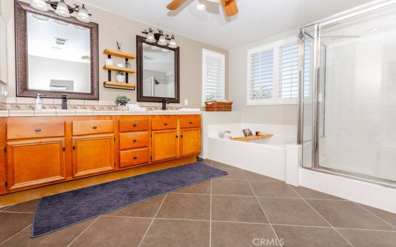 Primary bath with separate soaking tub and shower