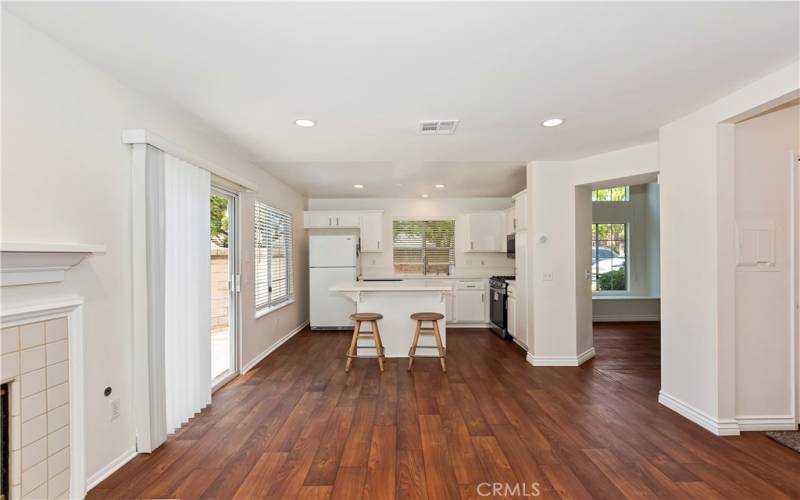 family room overlooks kitchen.