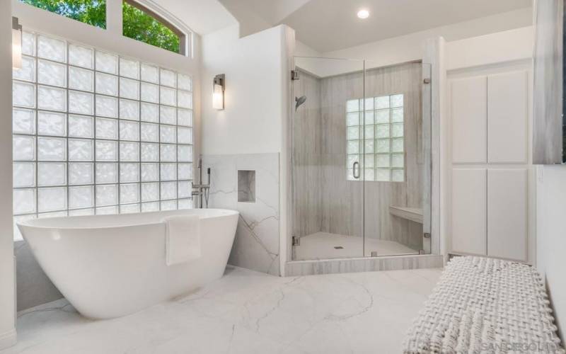 Walk-In Shower and Elegant Soaking Tub