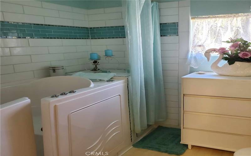 Cottage bathroom with walk in tub