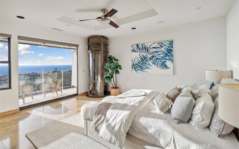 Master suite with ocean views.  Elevator that takes you down to the living room. Private deck with ocean views from Palos Verde to Point Loma.