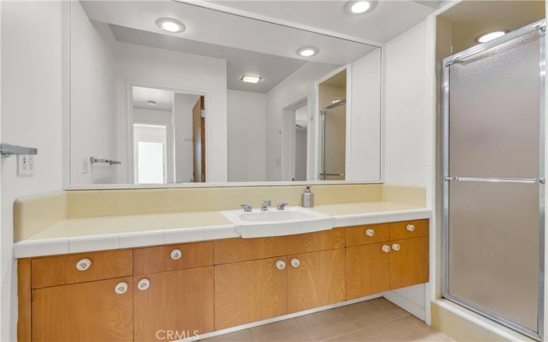 Bathroom #3 -- all vintage in fabulous condition with tile counters, walk-in shower, and newer Toto high efficiency dual flush commode.