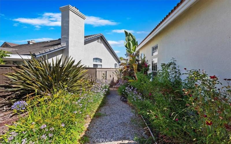 Side yard with path to front gate