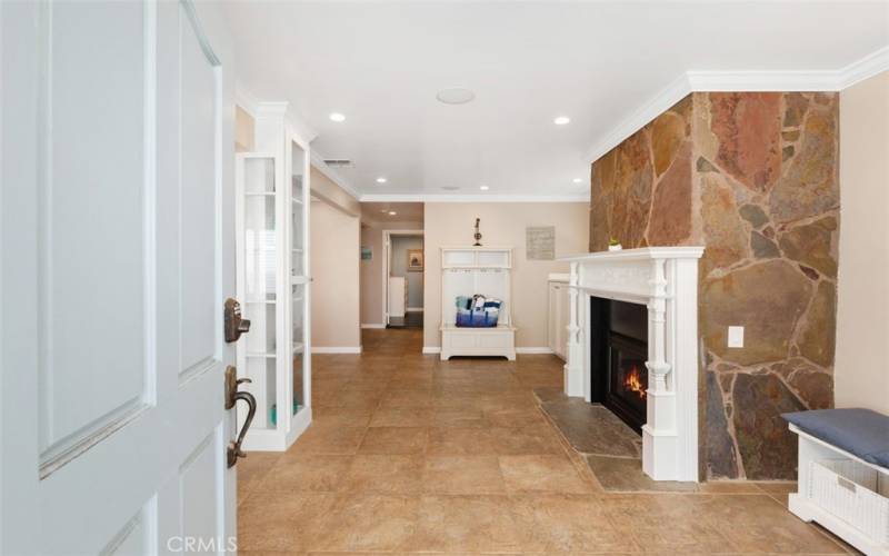 Enter the lower level family room.