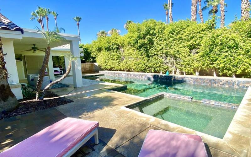 Private backyard with pool and jacuzzi.