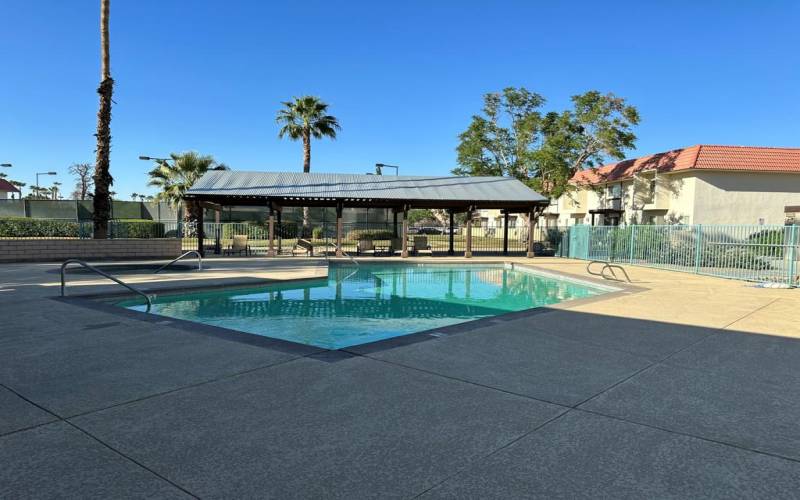 pool with covered patio