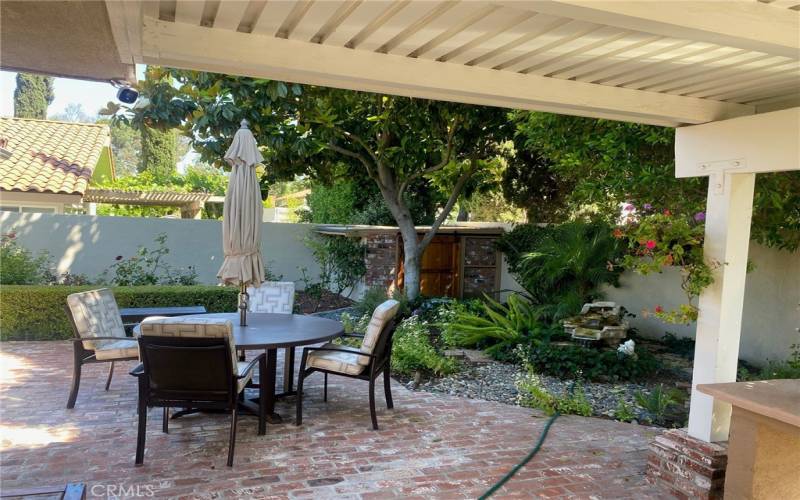 Outdoor covered patio dining area