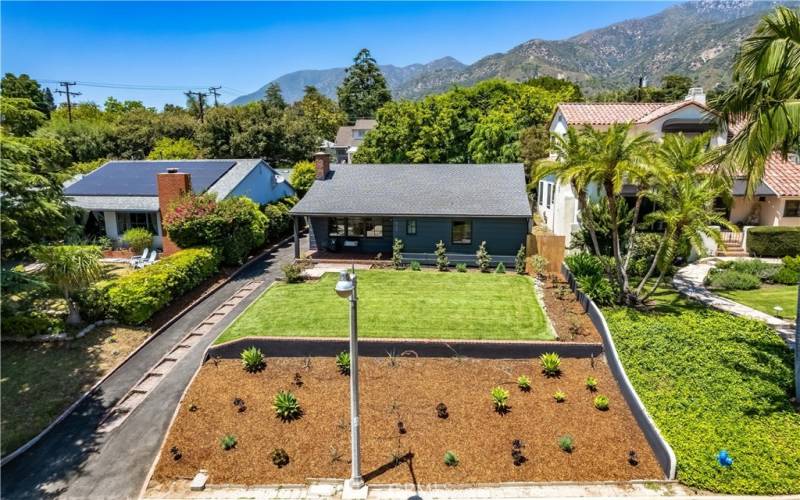 Aerial view of the front of the house