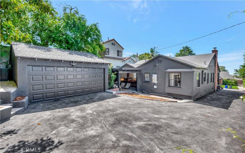 2-car garage and shaded patio