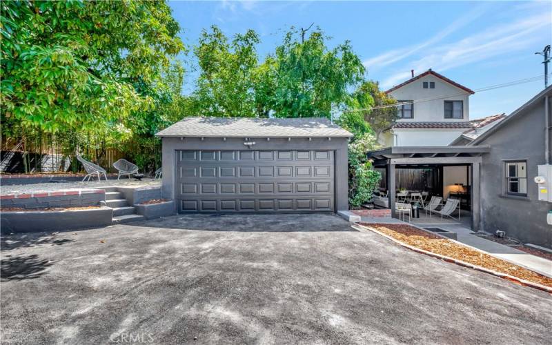 2-car garage and shaded patio