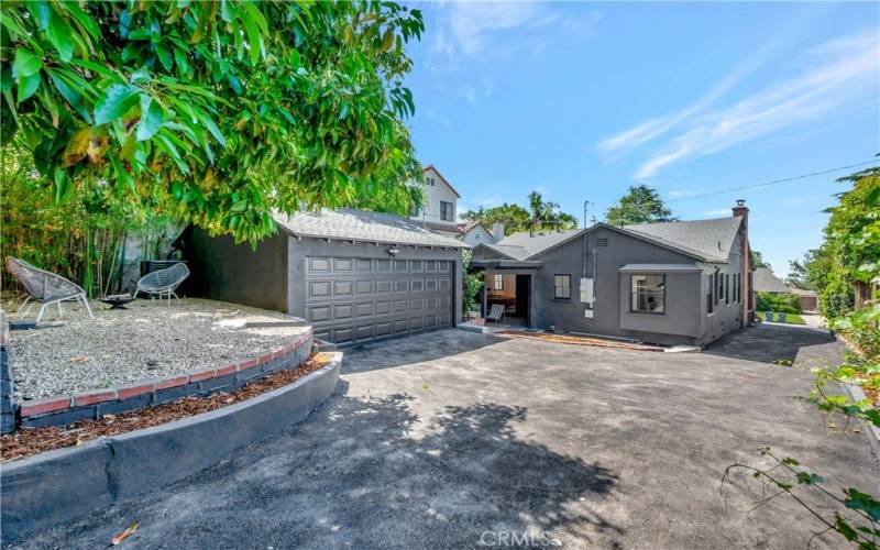 2-car garage and shaded patio