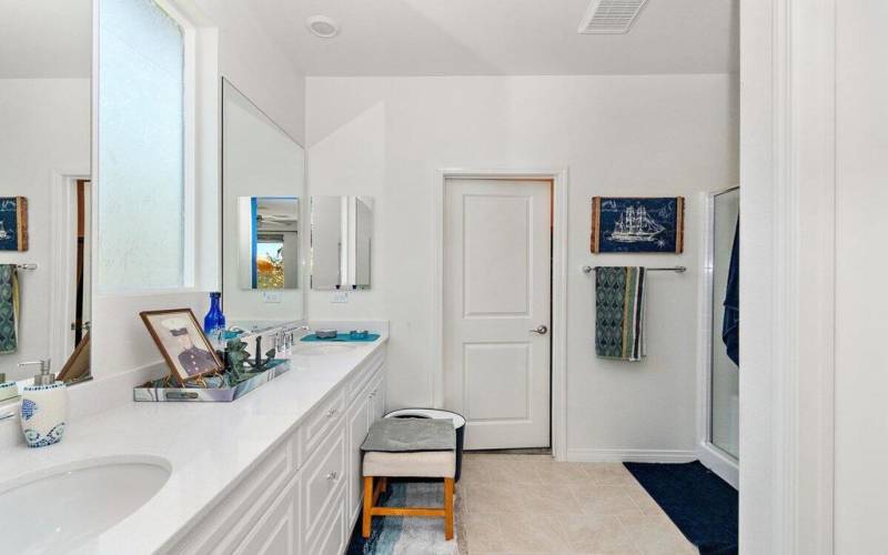 Master Bathroom with Double Vanities and