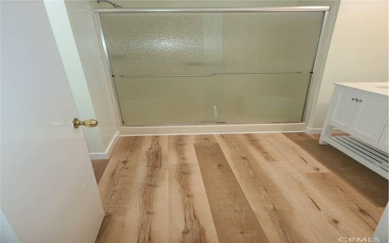 Primary bath with new raindrop shower doors