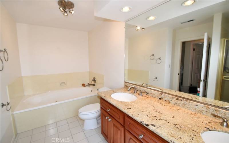 Master Bath with jacuzzi tub and separate stand up shower.