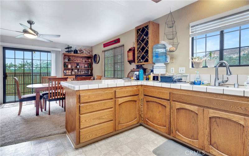 Many feet of ceramic tile countertop space