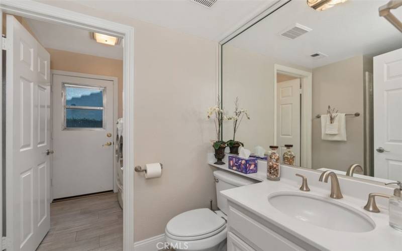 The downstairs bath has a walk-in shower.