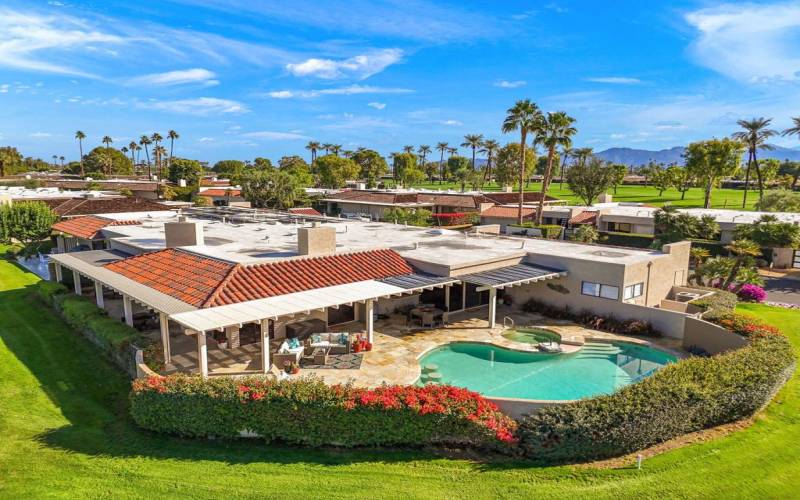 Drone shot of pool and back of house