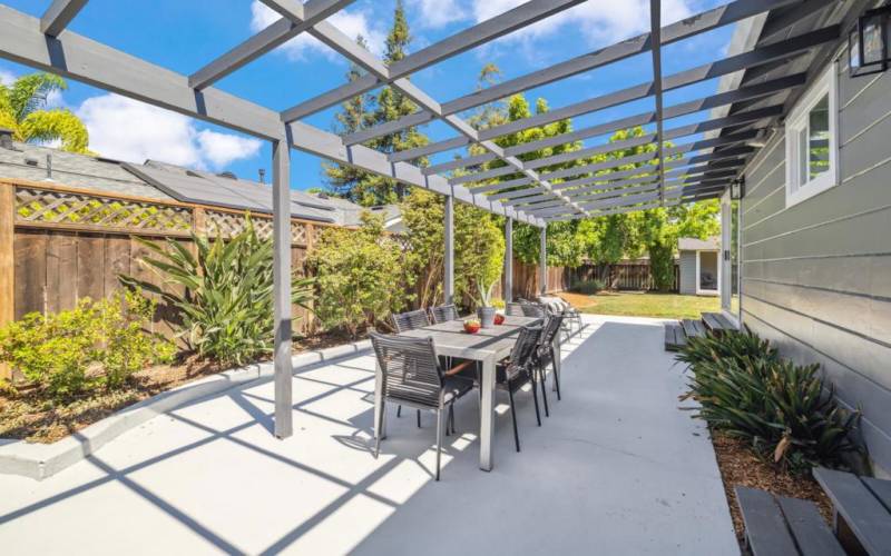 Large trellised patio, perfect for entertaining.