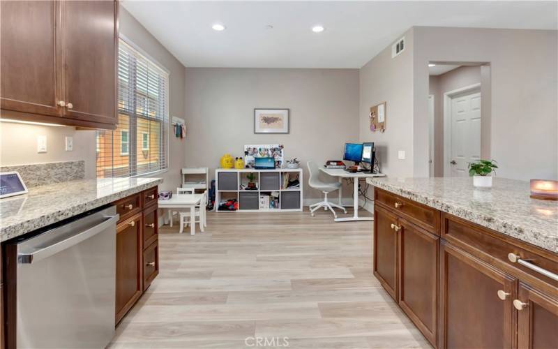 Spacious kitchen with a nook area. Use it for dining, as an office, or a playroom.