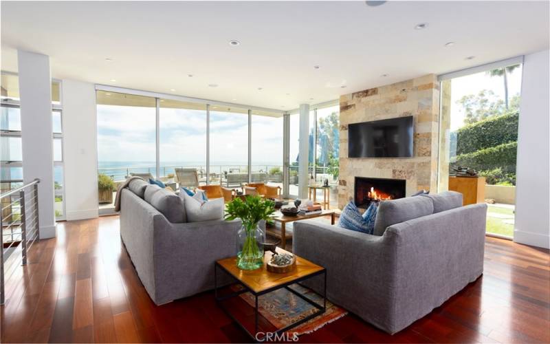 Living Room with floor to ceiling glass sliding doors.