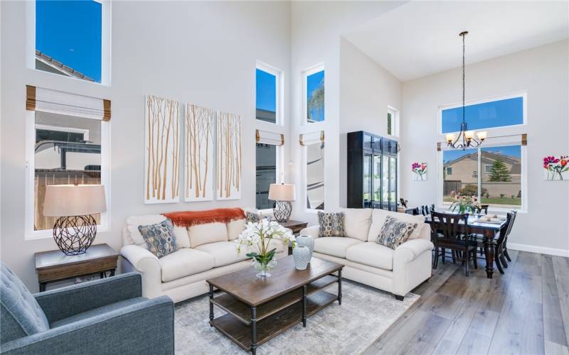 Formal living room with high ceiling