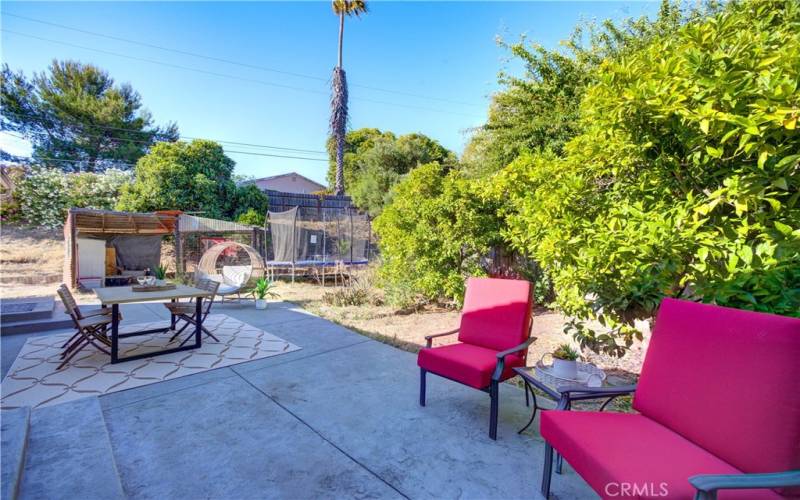 Shaded side yard off the dining room, perfect for BBQs