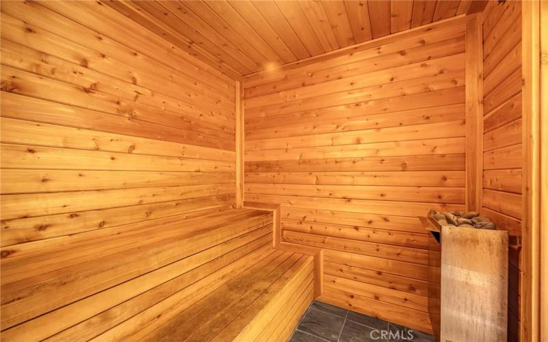 Community provided sauna room complete with bathroom and change room.