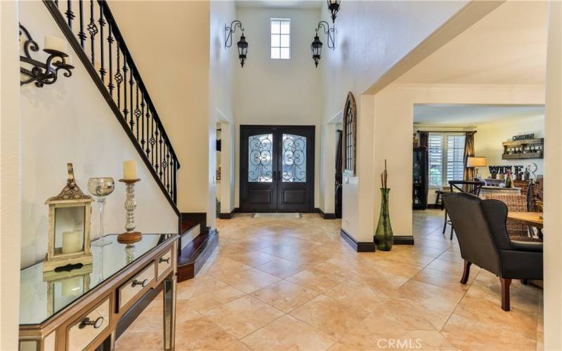 Tile entrance beautiful double doors , Custom Railing