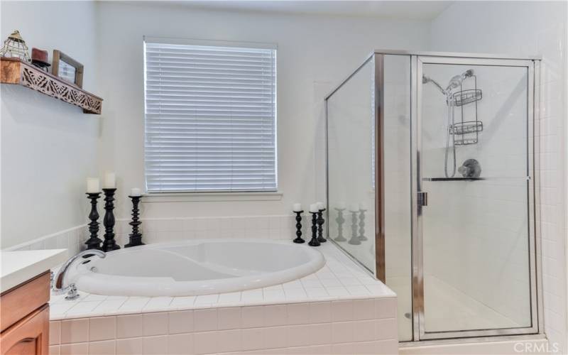 Primary bath with soaking tub and shower