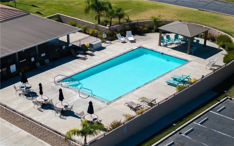 Sparkling community pool offering aqua exercise classes