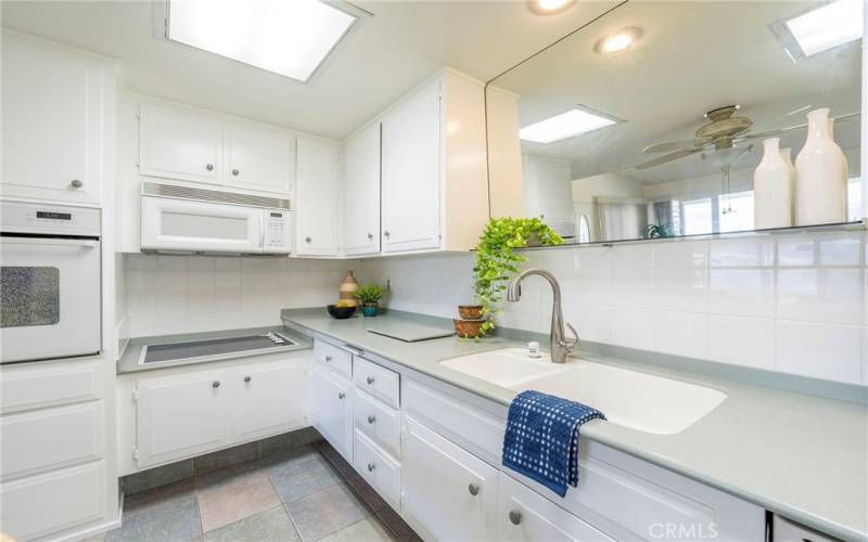 Kitchen cooktop and oven.