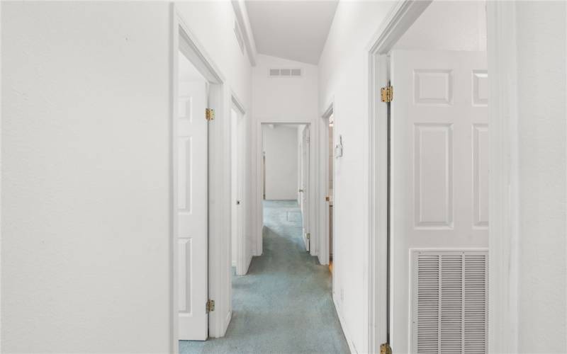 Hallway with high pitch ceiling