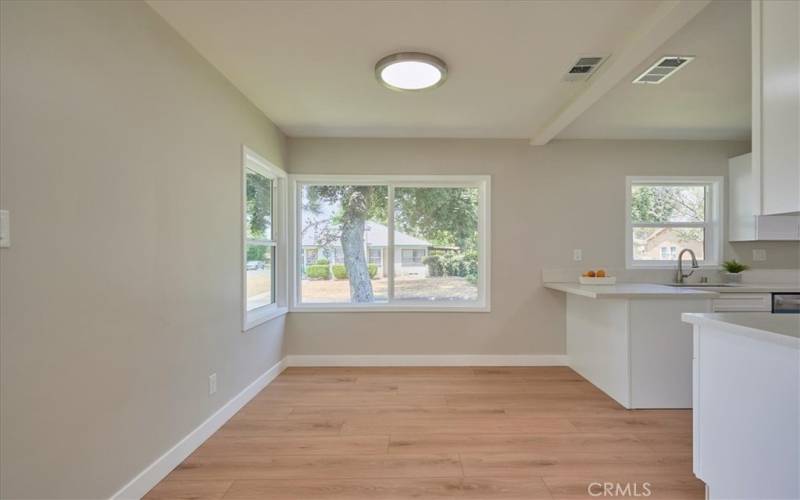 Dining area with corner windows