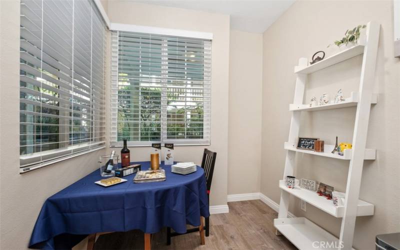 Cozy breakfast nook with view of the community greenery