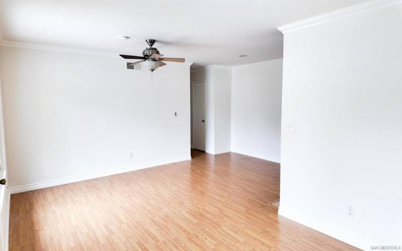 Looking toward hall to bedrooms.  Note the crown moldings.