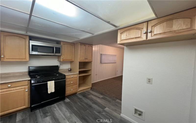 Kitchen open to dining room.