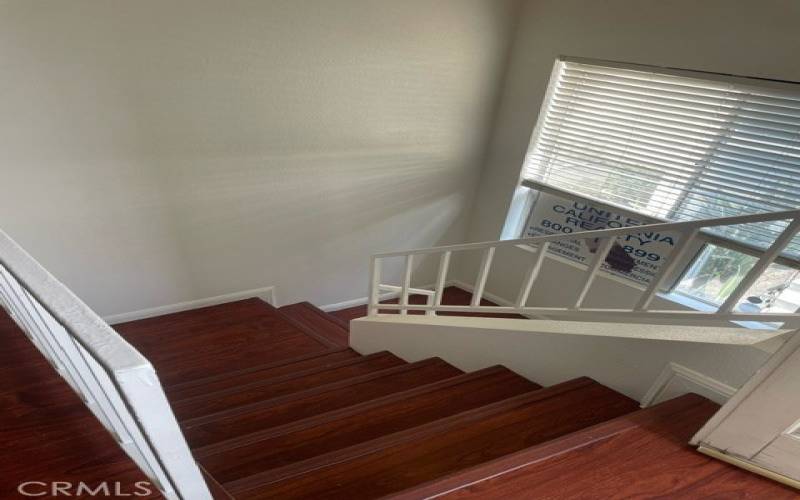 Stairs leading up to living room from front door
