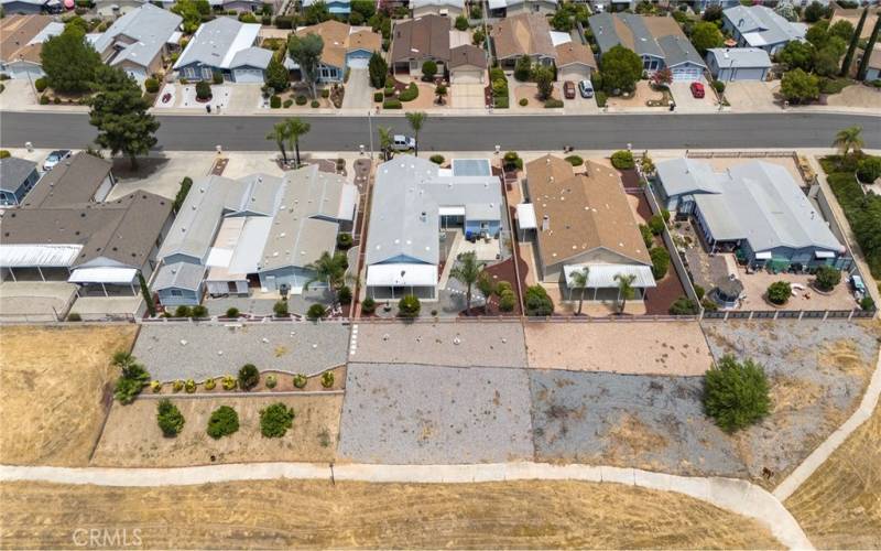 Aerial view of backyard.